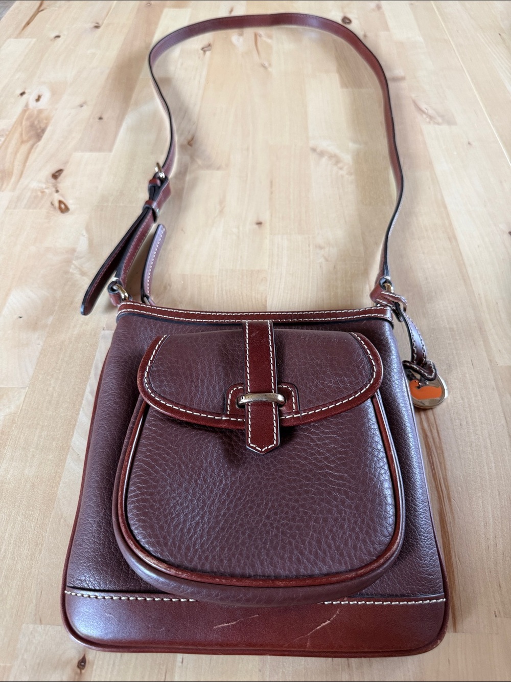Vintage Dooney & Bourke Brown Leather Crossbody with Front Flap